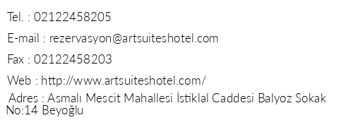Art Suites Hotel Beyolu telefon numaralar, faks, e-mail, posta adresi ve iletiim bilgileri
